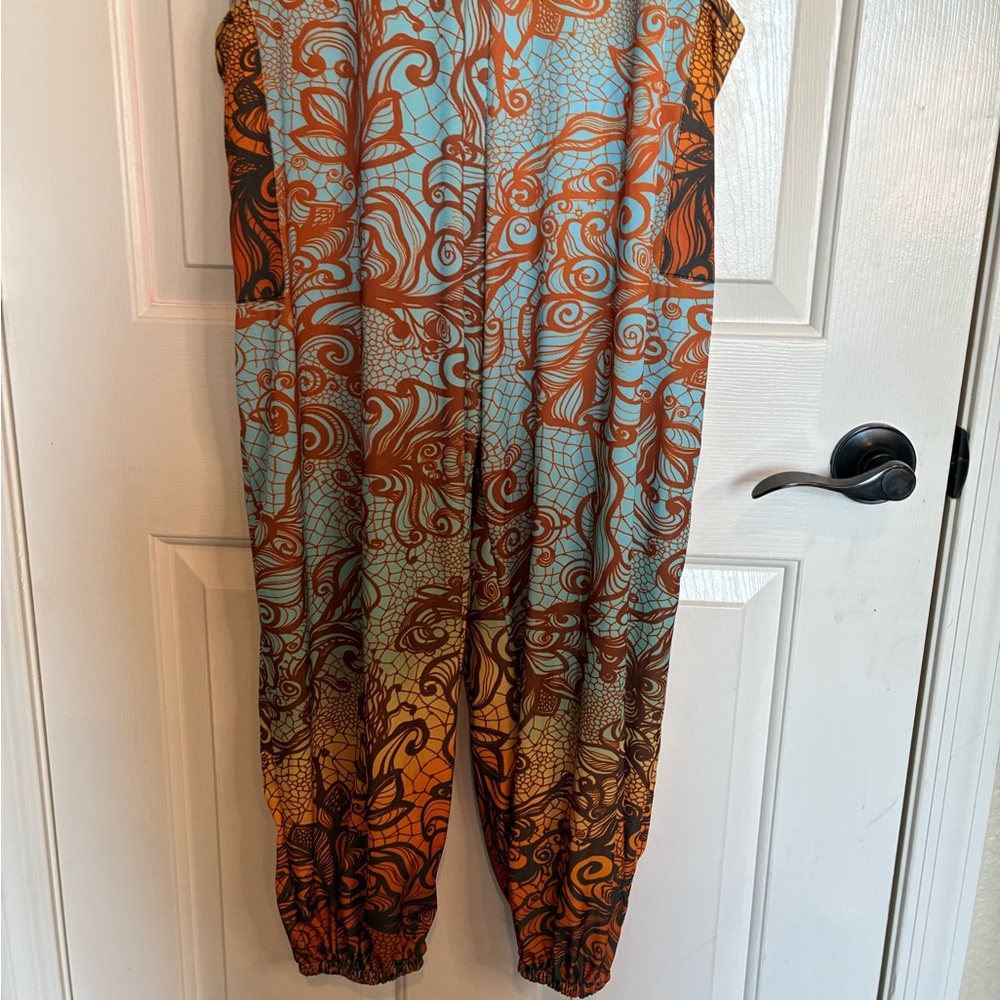 Bohemian Blue and Brown Maxi Jumpsuit - Picture 2 of 15
